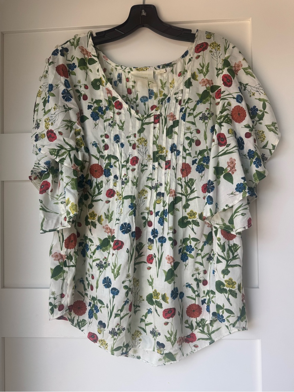 Anthropologie Maeve Maya Wildflower Floral Flutter Sleeve Blouse Size 12